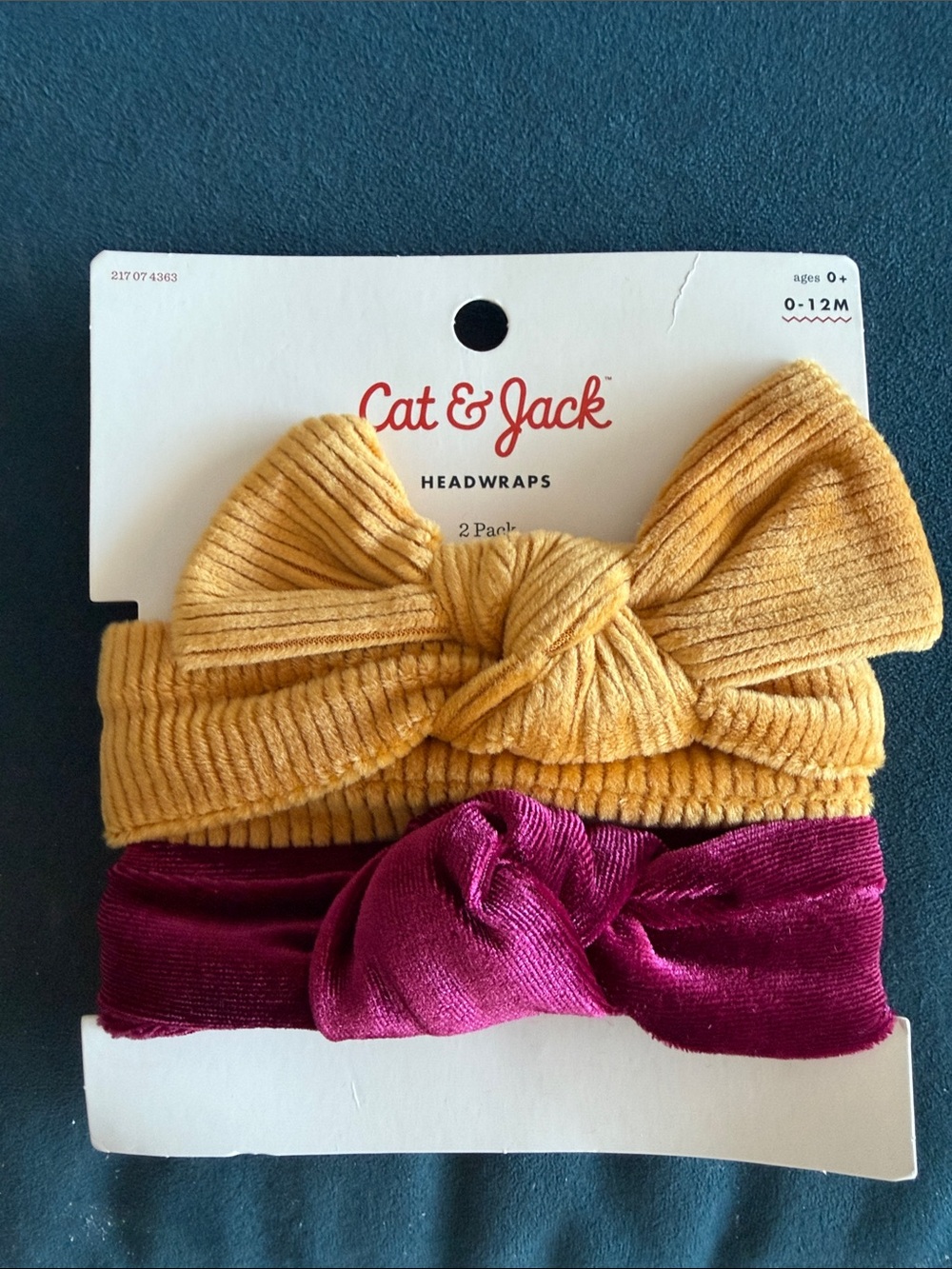 NWT Cat & Jack Two-Pack Knotted Baby Headwraps - Mustard and Burgundy